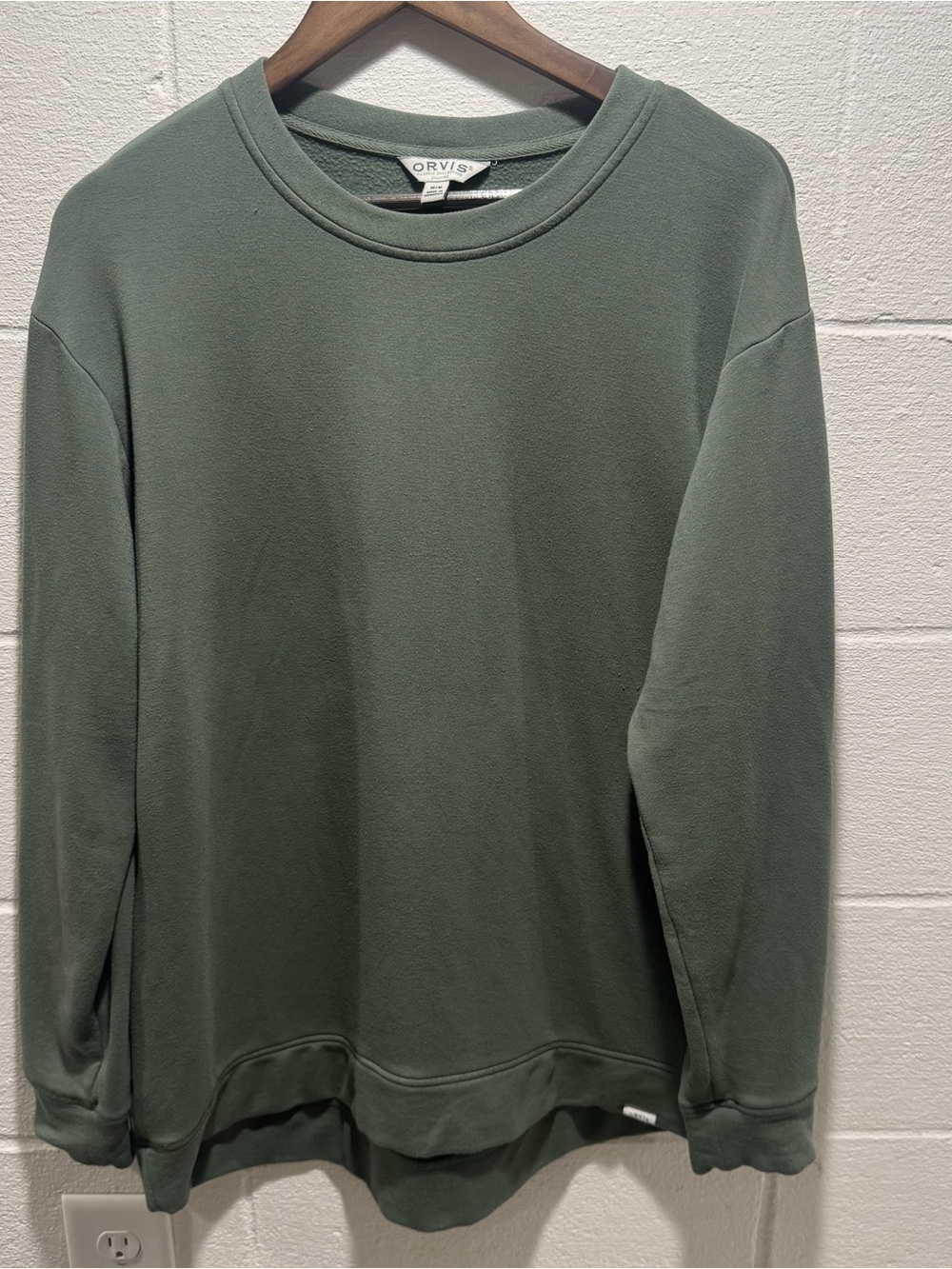 Orvis Sage Green Modal Blend Fleece Crewneck Pullover Sweatshirt M